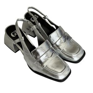 GB Gianni Bini Work-Wife Crinkle Metallic Slingback Heeled Loafers Size 6 New
